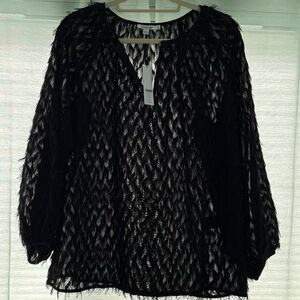 Chico's NWT Black Textured Sheer Top